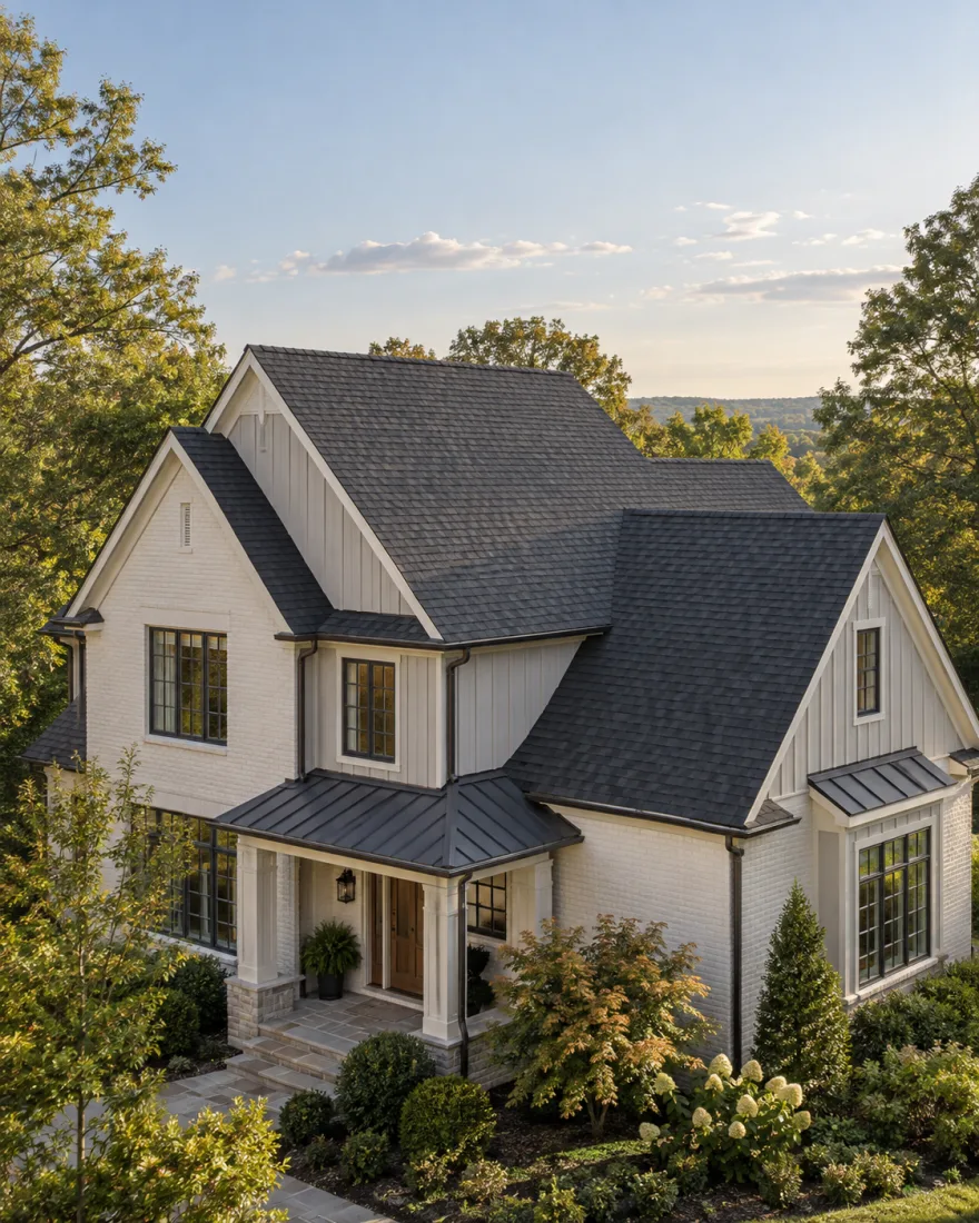 A shingle roof on a well-kept home